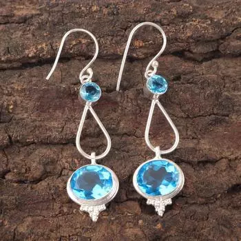 Rare Swiss Blue Topaz Gemstone 925 Solid Silver Jewelry Handmade Earrings 2.50 EE-132-9