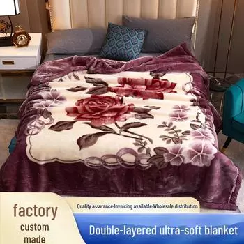 Raschel Double-Layer Thick Winter Wedding Red Blanket - Warm Cloud Blanket Gift 100*120cm Random Pattern