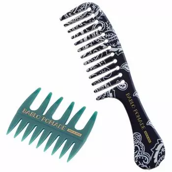 Расческа Babro Pomade Grooming Jumbo Comb, расческа Paisley Mesh, набор из 2 предметов, грубая (Военно-морской узор) & (зеленый) Гребень/ПАРИКМАХЕРСКАЯ