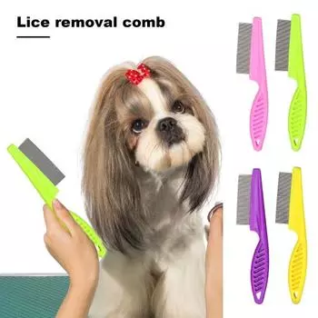 Расческа для домашних вшей из нержавеющей стали, узкие гладкие зубцы, подвесное отверстие, щетка для ухода за домашними животными, массажная расческа для собак, кошек и волос S зелёный
