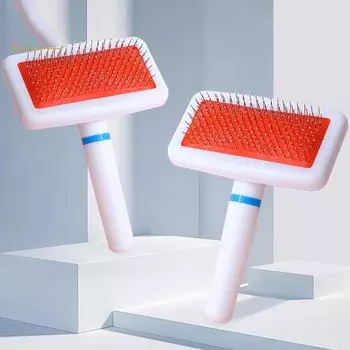 Расческа для домашних животных 1 шт., для ухода за кошками и собаками, для чистки узлов, для удаления плавающих волос, для разглаживания волос, для купания, массажа, с воздушной подушкой, иглой красный