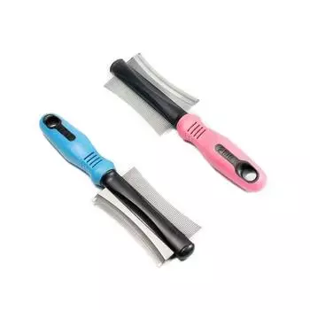 Расческа для домашних животных, средство для удаления шерсти кошек и собак, двухсторонняя легкая щетка для удаления линьки, инструмент для ухода за кошками, инструмент для ухода за длинными маленькими волосами собак синий