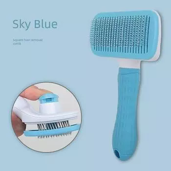 Расческа для кошек Очиститель кошачьей шерсти Расческа для кошек, кроме шерсти Тедди Бишон Игольчатая расческа Удаление плавающей шерсти Самоочищающаяся щетка Товары для питомцев Blue Square Head Massage Comb