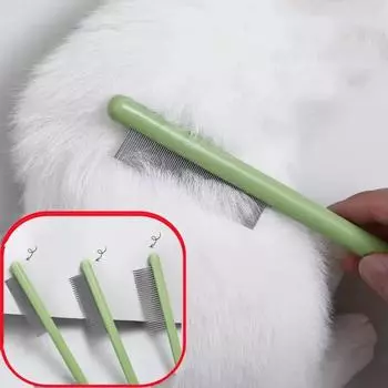 Расческа для кошек с деревянной ручкой, щетка для кошек, средство для удаления шерсти домашних животных, густые зубчатые расчески для шерсти кошек, аксессуары для кошек с открытым узлом, щетка для кроликов Long Short зелёный