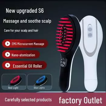 Расческа для массажа кожи головы и роста волос с красным светом и аппликатором для нанесения эссенции Spray/Roller Applicator/Massage Comb белый/чёрный