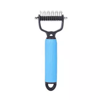 Расческа для распутывания шерсти домашних животных, ручная расческа для подшерстка собак и кошек, двухсторонние зубья из нержавеющей стали, щетка для ухода за шерстью и прореживания шерсти S синий