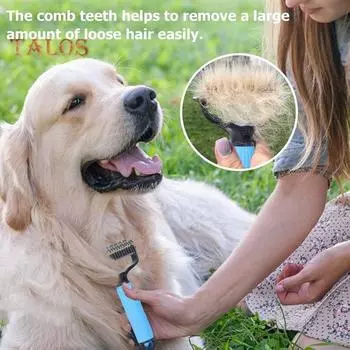 Расческа для распутывания шерсти домашних животных, ручная расческа для подшерстка собак и кошек, двухсторонние зубья из нержавеющей стали, щетка для ухода за шерстью и прореживания шерсти S синий