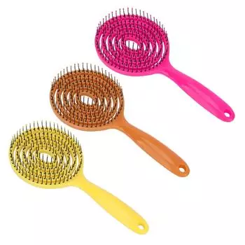 Расческа для распутывания волос, салонная круглая выпрямляющая расческа для вьющихся волос Yellow