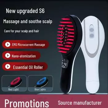 Расческа для роста и ухода за волосами с красным светом: Жидкий аппликатор, массажер и массажер для кожи головы с технологией Bian Stone 400mAh белый/чёрный