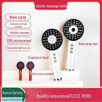 Расческа для роста волос с красным и синим светом: Микротоковая вибрационная терапия с эфирным маслом-спрей для ухода за кожей головы Ivory White Liquid Guide