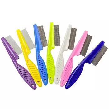 Расческа для собак для распутывания колтунов и узлов Расческа для кошек для расчесывания спутанной шерсти Инструмент для ухода за шерстью с зубцами из нержавеющей стали и нескользящей ручкой белый