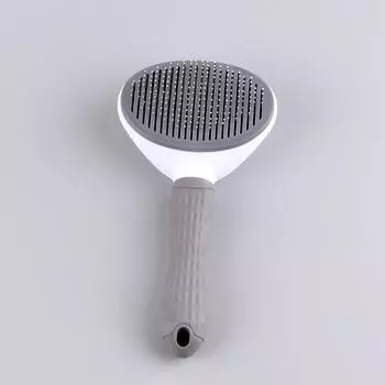 Расческа для собак и кошек, удаляет спутывающиеся волосы, узлы, рыхлую шерсть и грязь, удобная нескользящая ручка, нержавеющая сталь Oval серый