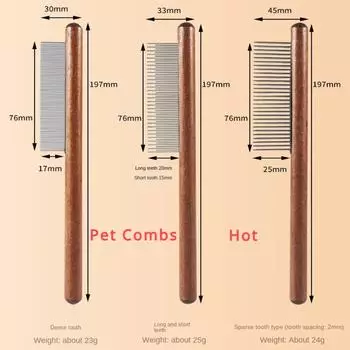 Расческа для собак из нержавеющей стали для удаления шерсти домашних животных с деревянной ручкой для домашних животных, аксессуары для собак, твердые инструменты для чистки щенков, щетка для груминга, дом