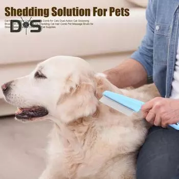 Расческа для удаления блох и шерсти домашних животных, щетка для ухода за кошками с кнопкой фиксатора, массажная расческа для предотвращения линьки домашних животных, короткой/длинной шерсти кошек и собак чёрный