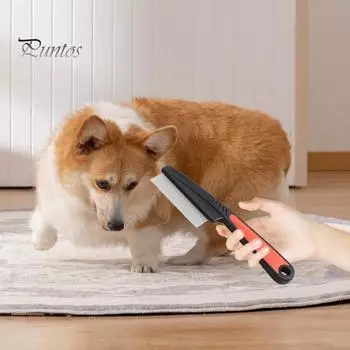 Расческа для удаления блох и шерсти домашних животных, щетка для ухода за кошками с кнопкой фиксатора, массажная расческа для предотвращения линьки домашних животных, короткой/длинной шерсти кошек и собак чёрный