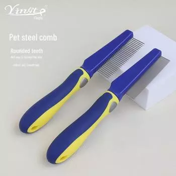 Расческа для удаления шерсти и колтунов у собак и кошек sparse teeth синий