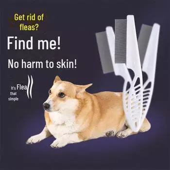 Расческа для ухода за домашними животными для кошек и собак: Щетка для удаления блох и чистки с густыми зубьями 18cm, 1 Piece белый