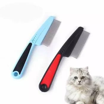 Расческа для ухода за домашними животными, инструмент для удаления блох и вшей, нержавеющая сталь, узлы для дегельминтизации, принадлежности для ухода за кошками и собаками красный