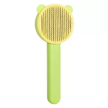 Расческа для ухода за домашними животными, изгиб иглы 60 градусов, самоочищающаяся щетка для шерсти кошек и собак, удобная ручка, зеленый цвет