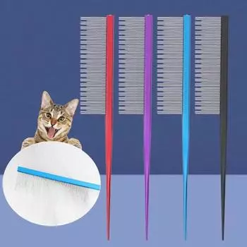 Расческа для ухода за домашними животными, закругленные зубы, клубки, удаление кончика, дизайн хвоста, двойного назначения, длинный и короткий синий