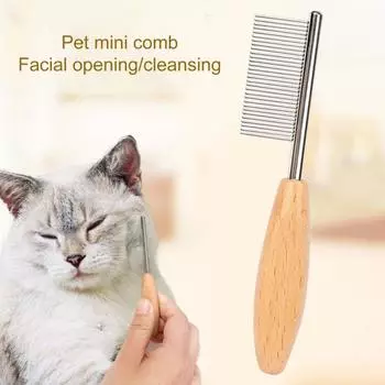 Расческа для ухода за волосами домашних животных с круглыми зубцами из нержавеющей стали, деревянной ручкой, удобная ручка для распутывания узлов, расческа для расчесывания кошек и собак