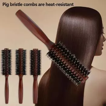 Расческа для вьющихся волос из цельного дерева со свиной щетиной, роликовая расческа для укладки волос с квадратной ручкой, плоская расческа с корнем волос, пушистая расческа, расческа