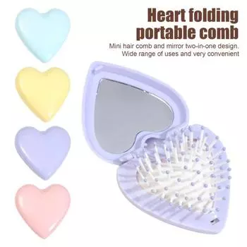 Расческа для волос Love Heart с зеркалом, мягкая щетина 2 в 1, массаж кожи головы, складная портативная антистатическая расческа с воздушной подушечкой, инструменты для укладки волос и распутывания фиолетовый