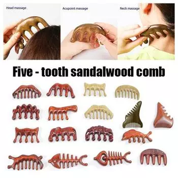 Расческа для волос с антистатическими круглыми краями, утолщенные давящие акупунктурные точки, полированная, 5/8 зубов, меридиан, массажная расческа из сандалового дерева, товары для дома H
