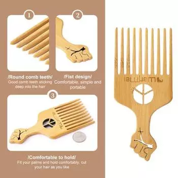 Расческа для волос с антистатической эргономичной ручкой, мини-бамбуковая расческа для ухода за бородой с широкими зубцами для мужчин