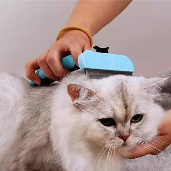 Расческа для вычесывания шерсти домашних животных для собак и кошек, удаляет подшерсток, спутанную шерсть, массажная щетка для домашних животных, товары для ухода за щенками синий