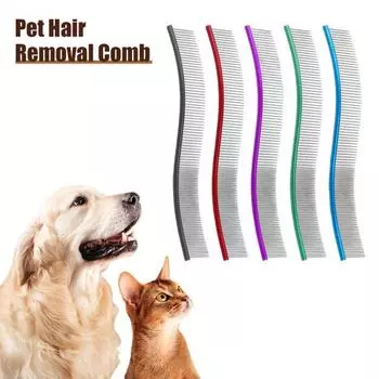 Расческа для вычесывания шерсти домашних животных, изогнутая расческа из нержавеющей стали для ухода за собаками, щетка для удаления шерсти домашних животных для длинношерстных собак и кошек красный