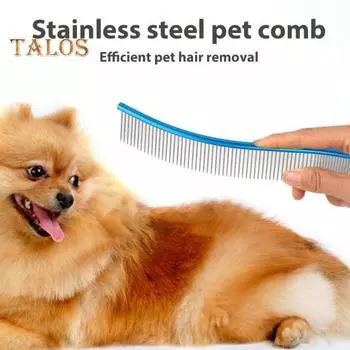 Расческа для вычесывания шерсти домашних животных, изогнутая расческа из нержавеющей стали для ухода за собаками, щетка для удаления шерсти домашних животных для длинношерстных собак и кошек зелёный