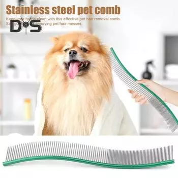 Расческа для вычесывания шерсти домашних животных, изогнутая расческа из нержавеющей стали для ухода за собаками, щетка для удаления шерсти домашних животных для длинношерстных собак и кошек красный