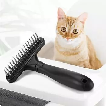 Расческа для вычесывания шерсти домашних животных, собак и кошек, расческа для вычесывания колтунов с двумя рядами игл, аккуратно удаляет выпавшие или спутанные волосы из подшерстка синий