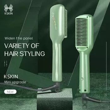 Расческа для выпрямления волос K·SKIN Нагревательный элемент PTC 30S Быстрый нагрев Постоянная температура 5 передач 130-200 Конструкция с защитой от ожогов жёлтый