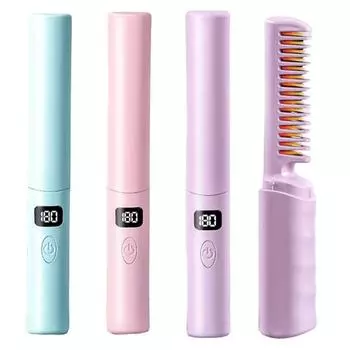 Расческа для выпрямления волос с защитой от ожогов, USB-перезаряжаемая расческа-выпрямитель для волос, щетка-выпрямитель для женщин фиолетовый