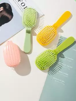 Расческа для выпрямления волос Travel Folding Air Bag Comb, женская расческа с воздушной подушкой для длинных волос, портативная массажная расческа Cactus, подходит для всех типов волос зелёный