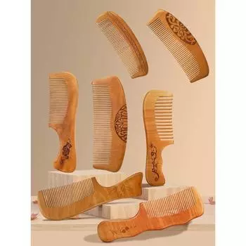 Расческа из натурального персикового дерева, антистатическая расческа для волос с широкими зубьями, массажная расческа для ухода за волосами, портативная распутывающая расческа