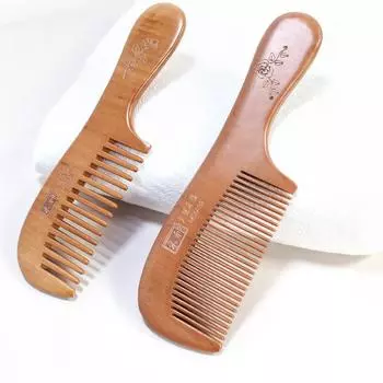 Расческа из персикового дерева, парикмахерская расческа из красного дерева, массажная меридиан, антистатическая деревянная расческа с широкими зубьями, деревянная расческа 01