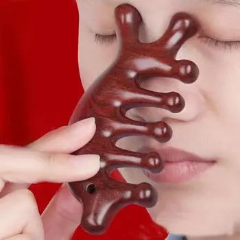 Расческа из сандалового дерева с широкими зубьями, массажная расческа для головы, женская расческа с пятью зубцами без ручек, деревянные точки, расческа для акупунктурной головы, темно-коричневая