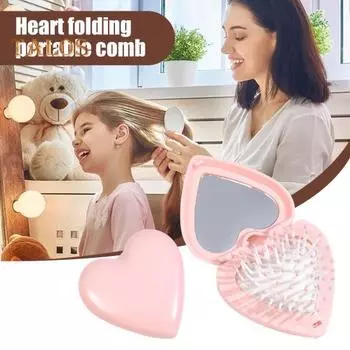 Расческа Love Heart с зеркалом 2-в-1, мягкая щетина, массаж кожи головы, складная портативная антистатическая расческа с воздушной подушкой для укладки волос для мужчин и женщин синий