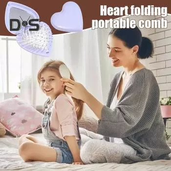 Расческа Love Heart с зеркалом 2-в-1, мягкая щетина, массаж кожи головы, складная портативная антистатическая расческа с воздушной подушкой для укладки волос для мужчин и женщин синий
