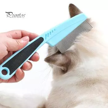 Расческа от блох на длинной ручке для домашних животных с прочными зубцами. Легко удаляет блох. Удобное хранение с отверстием для подвешивания. розовый