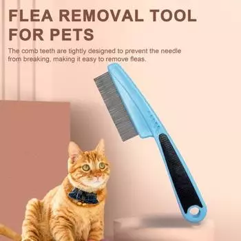 Расческа от блох с длинной ручкой и прочными зубцами. Легко удаляет блох. Удобное хранение с отверстием для подвешивания. Расческа для домашних животных. розовый