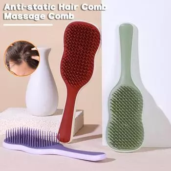 Расческа с мягкой щетиной, парикмахерская расческа с длинной ручкой для предотвращения спутывания волос зелёный