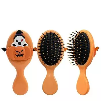 Расческа с ручкой в виде тыквы для кожи головы, антистатическая карманная щетка для волос, мини-массажная расческа для Хэллоуина purple-round