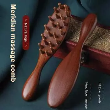 Расческа с золотистой сандаловой головкой Meridian, расческа из натурального сандалового дерева с длинной ручкой, многофункциональная вставная зубчатая массажная расческа с 22 ногтями 1 Pcs