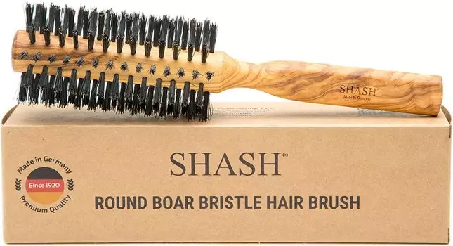 Расческа SHASH Roll Brush из щетины кабана для укладки феном и натуральная расческа из экологически чистого оливкового бука, произведенная в Германии - укладка, дерево,