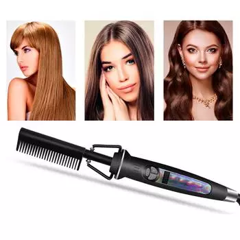 Расчёска-стайлер 2 в 1 (выпрямление и завивка) US Plug чёрный