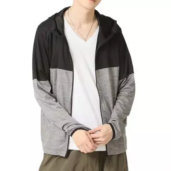 Рашгард для влагоотвода, быстросохнущая толстовка на молнии для сухости и эластичности, прохладная, защита от УФ-лучей, защита от сыпи, черный x серый [Arcade], мужской, антибактериальный, дезодорирующий, влагоотводящий, быстросохнущий, мужской,